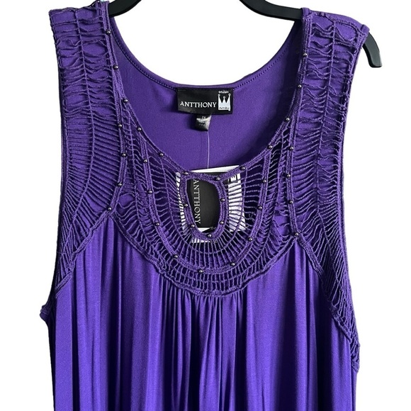Anthony Original Womens 2 Piece Tank Top Pants Set Shark Bite Hem Purple 2X - Picture 3 of 14